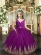 Attractive Eggplant Purple Backless Pageant Gowns For Girls Embroidery Sleeveless Floor Length