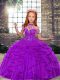 Sleeveless Tulle Floor Length Lace Up Pageant Dress in Purple with Beading and Ruffles