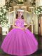 Lilac Tulle Lace Up Halter Top Sleeveless Floor Length Kids Pageant Dress Appliques