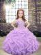Graceful Beading and Ruffles Little Girls Pageant Dress Wholesale Lavender Lace Up Sleeveless Floor Length