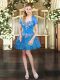 Blue Tulle Lace Up Sweetheart Sleeveless Mini Length Prom Evening Gown Beading and Ruffles