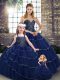 Sleeveless Beading and Ruffled Layers Lace Up Quinceanera Dress with Navy Blue Brush Train