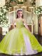 Yellow Green Tulle Lace Up Straps Sleeveless Floor Length Pageant Dress for Womens Beading