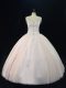 Low Price Sleeveless Tulle Floor Length Lace Up Quinceanera Gown in Pink with Beading