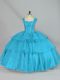 Floor Length Aqua Blue Quince Ball Gowns Organza Sleeveless Beading and Ruffled Layers