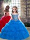Affordable Blue Off The Shoulder Neckline Beading Girls Pageant Dresses Sleeveless Lace Up