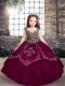 Fuchsia Straps Lace Up Embroidery Kids Pageant Dress Sleeveless