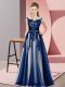 Sleeveless Floor Length Beading and Lace Zipper Dama Dress for Quinceanera with Navy Blue