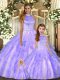Tulle Halter Top Sleeveless Backless Beading and Ruffles Quinceanera Dress in Lavender