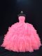 Top Selling Pink Organza Lace Up Sweet 16 Dress Sleeveless Floor Length Beading and Ruffles