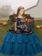 Enchanting Teal Lace Up Straps Embroidery and Ruffled Layers Little Girls Pageant Dress Tulle Sleeveless