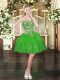 Sleeveless Organza Mini Length Lace Up Prom Dress in Green with Beading and Ruffled Layers