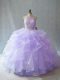Lavender Sleeveless Brush Train Beading and Ruffles Vestidos de Quinceanera