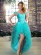 Wonderful Aqua Blue Sleeveless Tulle Lace Up for Wedding Party