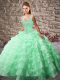 New Style Apple Green Lace Up Quinceanera Gown Beading and Ruffled Layers Sleeveless Court Train