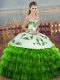 Gorgeous Sleeveless Lace Up Floor Length Embroidery and Ruffled Layers and Bowknot Sweet 16 Dress
