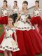 Super White And Red Off The Shoulder Neckline Embroidery Quinceanera Dresses Sleeveless Lace Up
