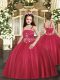 Latest Ball Gowns Child Pageant Dress Red Straps Tulle Sleeveless Floor Length Lace Up