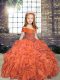Organza Straps Sleeveless Lace Up Beading Little Girl Pageant Dress in Orange