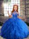 Cheap Blue Lace Up High-neck Beading and Ruffles Little Girls Pageant Dress Wholesale Tulle Sleeveless