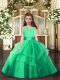Turquoise Lace Up Halter Top Ruching Kids Pageant Dress Tulle Sleeveless