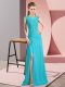 Stunning Aqua Blue Column/Sheath Chiffon Scoop Sleeveless Beading Floor Length Zipper Womens Party Dresses