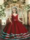 Wine Red Organza Backless V-neck Sleeveless Floor Length Girls Pageant Dresses Beading and Ruching