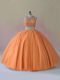 Custom Design Orange Tulle Backless Halter Top Sleeveless Floor Length Quinceanera Dresses Beading