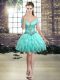 Delicate Aqua Blue Sleeveless Organza Lace Up Prom Gown for Prom and Party