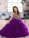 Eggplant Purple Lace Up Pageant Dress Womens Beading and Ruffles Sleeveless Floor Length