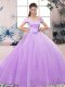 Off The Shoulder Short Sleeves Tulle Sweet 16 Dresses Lace and Hand Made Flower Lace Up