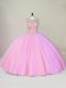 Fashionable Pink Lace Up Scoop Beading 15th Birthday Dress Tulle Sleeveless