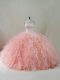 Customized Beading and Ruffles Quinceanera Gowns Peach Lace Up Sleeveless Floor Length