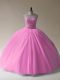 Elegant Baby Pink Sleeveless Tulle Lace Up Vestidos de Quinceanera for Sweet 16 and Quinceanera