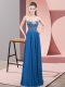 Luxurious Blue Zipper Prom Dress Beading Sleeveless Floor Length