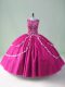 Sleeveless Tulle Floor Length Zipper Quinceanera Gown in Fuchsia with Beading and Appliques
