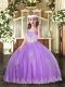 Lavender Straps Neckline Appliques Little Girls Pageant Gowns Sleeveless Lace Up