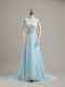 Graceful Baby Blue Chiffon Side Zipper Prom Gown Sleeveless Brush Train Beading