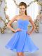 Noble Sleeveless Mini Length Ruching Lace Up Damas Dress with Baby Blue