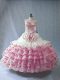 Sweetheart Sleeveless Lace Up Sweet 16 Quinceanera Dress Pink And White Organza