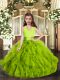 Beauteous Halter Top Sleeveless Lace Up Evening Gowns Green Tulle