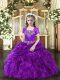 On Sale Straps Sleeveless Lace Up Child Pageant Dress Purple Organza