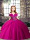 Gorgeous Fuchsia Ball Gowns Beading Little Girls Pageant Dress Lace Up Tulle Sleeveless Floor Length