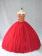 Stunning Red Ball Gowns Tulle Sweetheart Sleeveless Beading Lace Up Quinceanera Gowns Brush Train