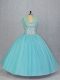 Eye-catching Aqua Blue Lace Up Sweetheart Beading Sweet 16 Dress Tulle Sleeveless