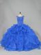 Lovely Royal Blue Sweet 16 Dresses Organza Brush Train Sleeveless Beading and Ruffles