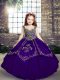 Floor Length Lace Up Kids Pageant Dress Purple for Party and Military Ball and Wedding Party with Embroidery