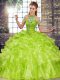 Olive Green Organza Lace Up Vestidos de Quinceanera Sleeveless Floor Length Beading and Ruffles