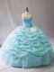 Aqua Blue Sleeveless Beading and Pick Ups Floor Length Quince Ball Gowns