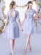 Top Selling Half Sleeves Tulle Mini Length Lace Up Damas Dress in Grey with Lace